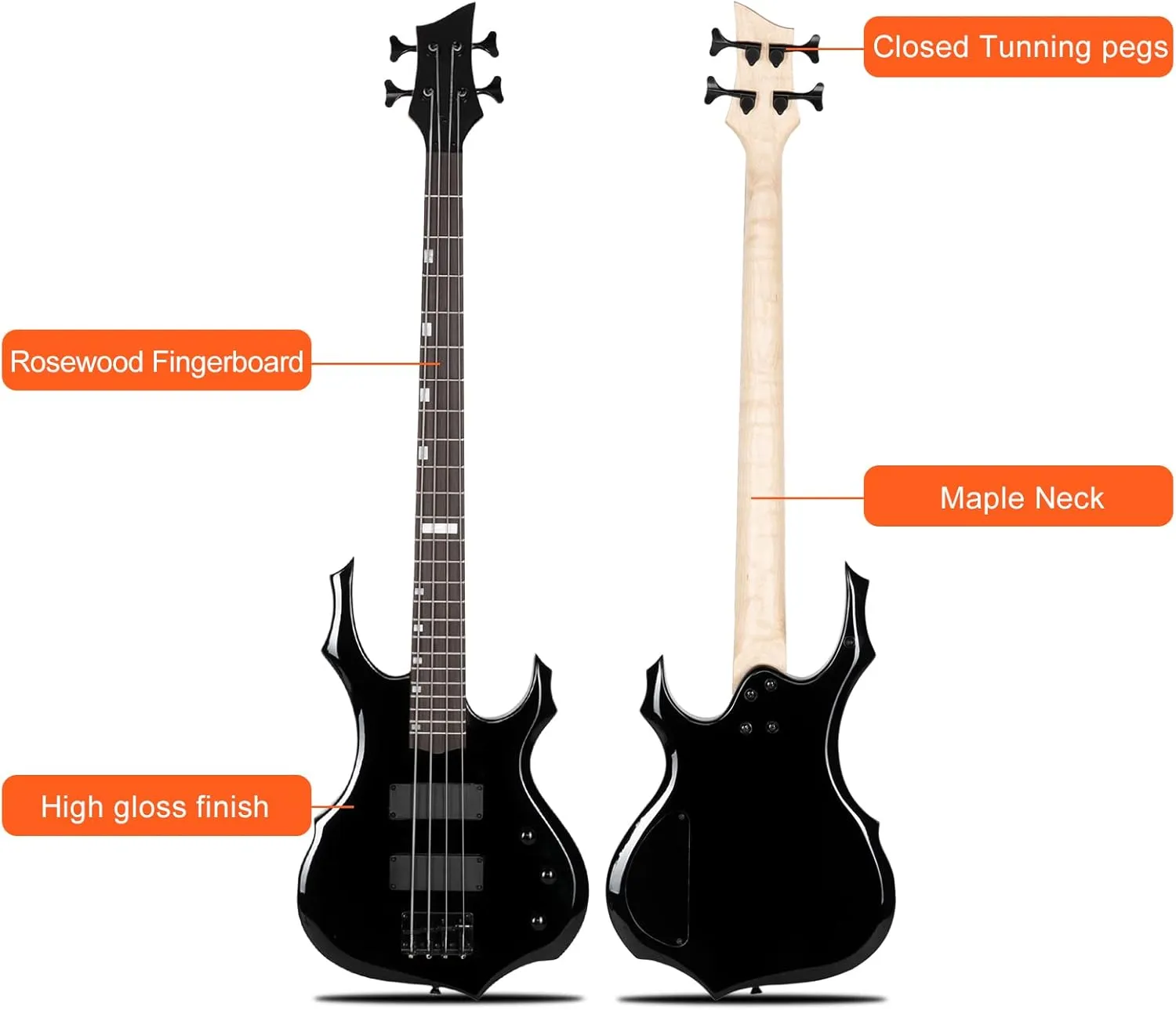 Ktaxon Electric Bass Guitar Full Size Flame Design Bass Set with 20 Watt Amplifier, Portable Bass Bag, Superior Amp Wire, Adjustable Guitar Strap, Plectrum, Wrench Tool(Black)