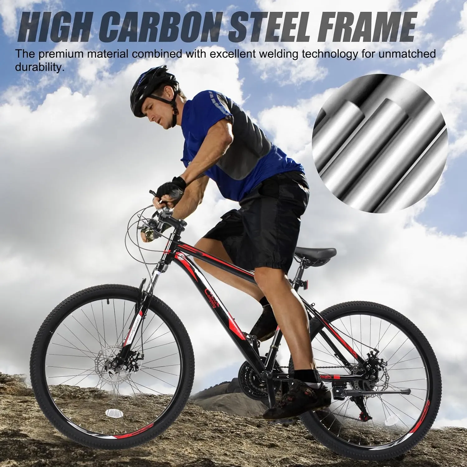 Ktaxon Mountain Bike 24/26/27.5 Inch Men & Women Mountain Bike with 21-Speed Adult Bikes, Double Disc Brake, Suspension Fork and High Carbon Steel Frame