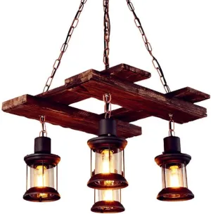 Lamp Industrial Loft Vintage Wooden Hanging Light Restaurant Village Suspension Kerosene Lantern 4-Lights Antique Loft Edison Vintage Retro Light Fixtures for Kitchen Coffee STO