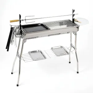 Large Barbecue Grill Stainless Steel Charcoal Smoker Folding Portable for Outdoor Cooking Camping Hiking Picnics Backpacking with Baking Tray 73 * 70 33cm