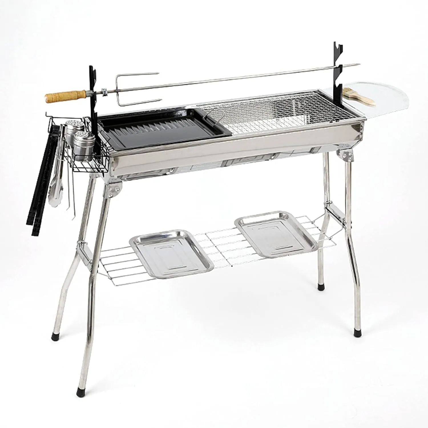 Large Barbecue Grill Stainless Steel Charcoal Smoker Folding Portable for Outdoor Cooking Camping Hiking Picnics Backpacking with Baking Tray 73 * 70 33cm