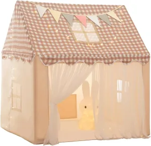 Large Kids Tent Playhouse Basic Mat with Star Lights, Flags and Tote Bags, Play House Indoor & Outdoor, Washable Tent for Boys & Girls, Kids Play House for Toddler