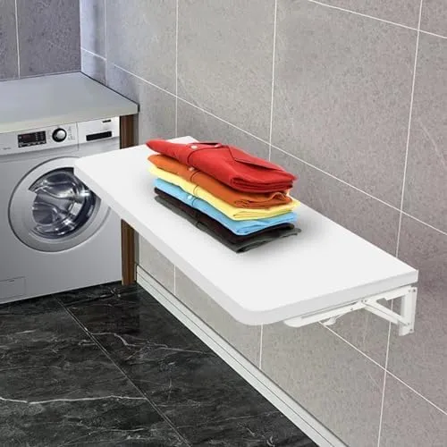 Laundry Room Wall Mounted Folding Table, Kitchen Restaurant Home Bar Work Table, All Aluminum Countertop, Waterproof Easy to Install and Clean (100X50cm/39.4"×19.7")…