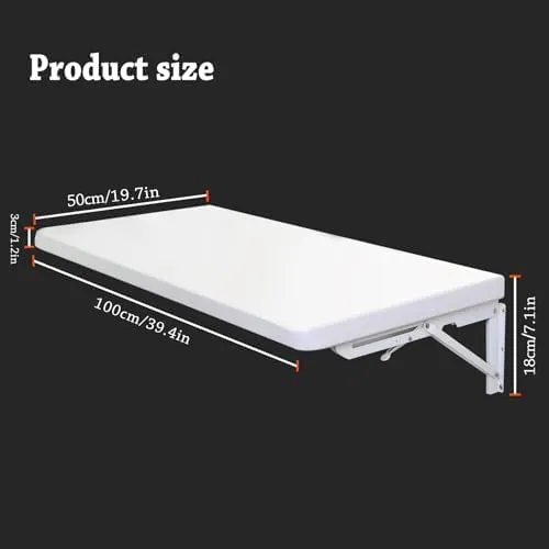 Laundry Room Wall Mounted Folding Table, Kitchen Restaurant Home Bar Work Table, All Aluminum Countertop, Waterproof Easy to Install and Clean (100X50cm/39.4"×19.7")…