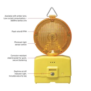 LED Roadside lantern, includes operational key, Amber lens