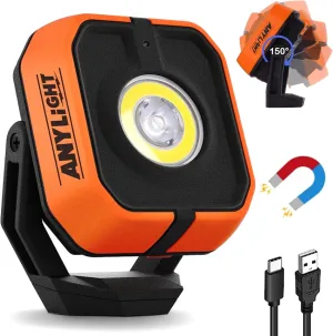 Led Work Light with 4 Modes,1200LM Portable COB Magnetic Light,3350mAh Recharge Spotlight and Floodlight,150° Rotate IP65 Waterproof for Car Repair, Camping, Grill (1 Pack Without Hook)