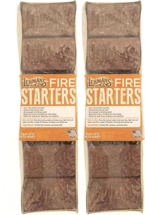 Lehman's Fire Starters, Non-Toxic Indoor/Outdoor Solid Firelighter with Safe Easy and Quick Light Wick, 12 Count (Two 6 Packs)