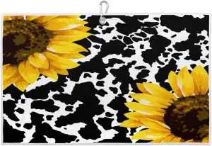 Leopard Print Sunflower Golf Towel with Heavy Duty Carabiner Clip Quick Dry Ultra Absorbent Club Ball Cleaning Towel Golf Accessories for Men Women