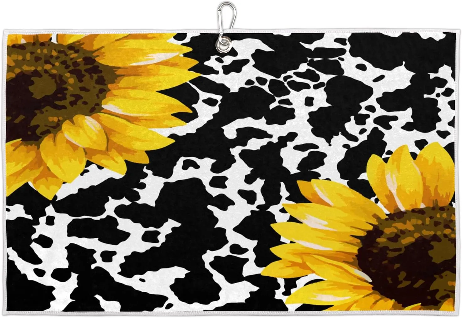 Leopard Print Sunflower Golf Towel with Heavy Duty Carabiner Clip Quick Dry Ultra Absorbent Club Ball Cleaning Towel Golf Accessories for Men Women