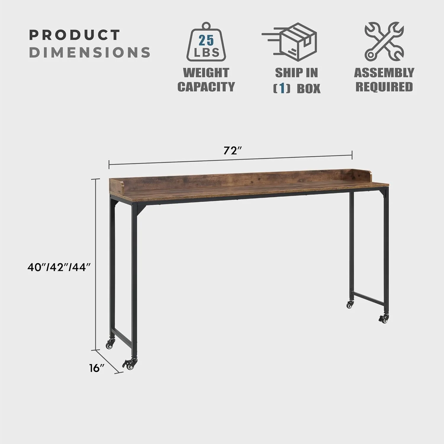 Lexicon Overbed Table with Wheels, Mobile Bed Desk with Metal Leg, 72" W Queen Size Rolling Desk Adjustable Height, Standing Workstation Laptop Desk, Portable Desk, Brown