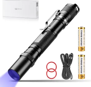 LIGHTFE Black Light 365nm UV Flashlight UV301D-Plus Vision with SSC UV LED, Max. 3000mW Power Output, Black Filter Lens, 2 AA Batteries, Rock and Mineral Detector