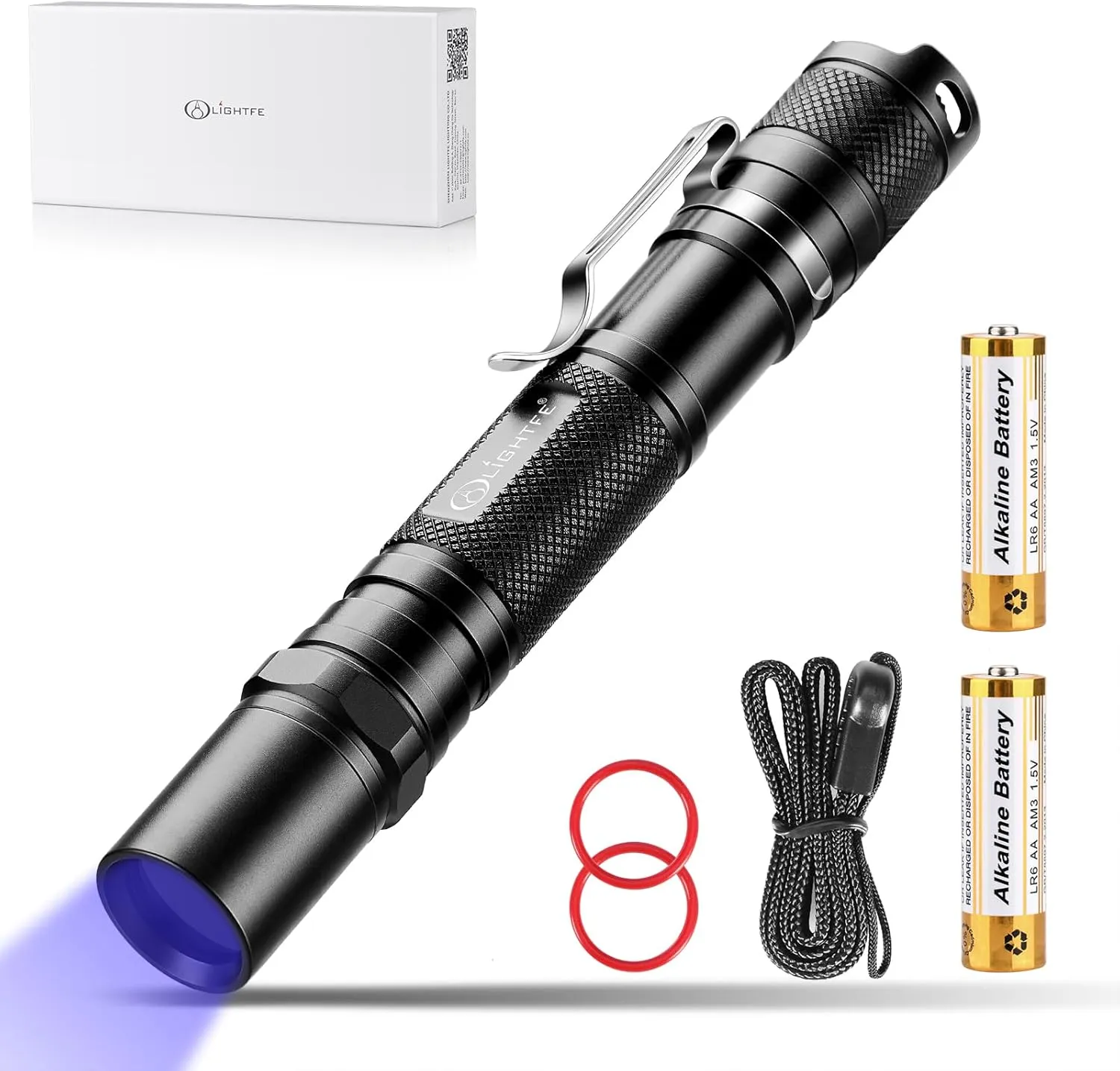 LIGHTFE Black Light 365nm UV Flashlight UV301D-Plus Vision with SSC UV LED, Max. 3000mW Power Output, Black Filter Lens, 2 AA Batteries, Rock and Mineral Detector