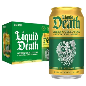 Liquid Death, Green Guillotine Iced Tea, 12-Pack (12 oz Cans), Green Tea, Low Calorie, No Artificial Sweeteners, B12 & B6 Vitamins
