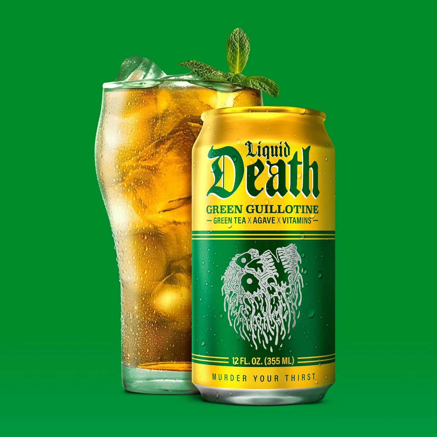 Liquid Death, Green Guillotine Iced Tea, 12-Pack (12 oz Cans), Green Tea, Low Calorie, No Artificial Sweeteners, B12 & B6 Vitamins