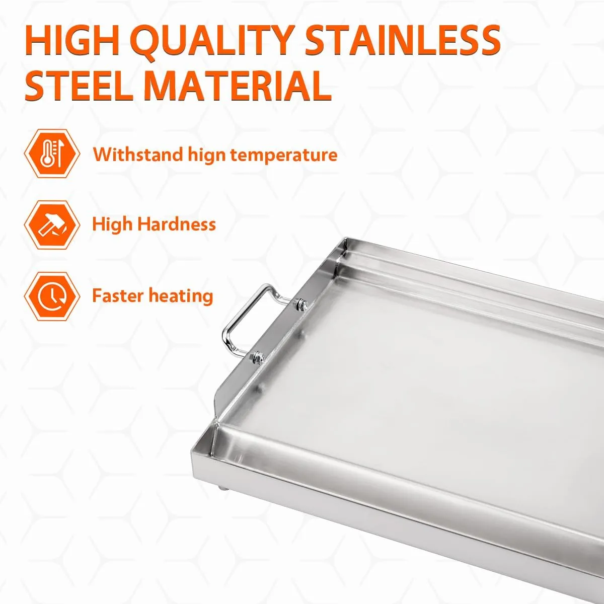 LotFun 17" x 13" Stainless Steel Cooking Griddle for Outdoor Gas Grill, Universal Griddle Flat Top Plate Insert with Grease Groove and Removable Handles for Electric/Charcoal/Gas Grill, Camping,Party