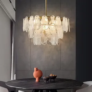LOVEDIMA Gold Dining Room Chandelier Multi-Tier Lantern Pendant Lighting,Cloud Glass Metal Chandeliers Hanging Ceiling Light Fixtures (6-Light)