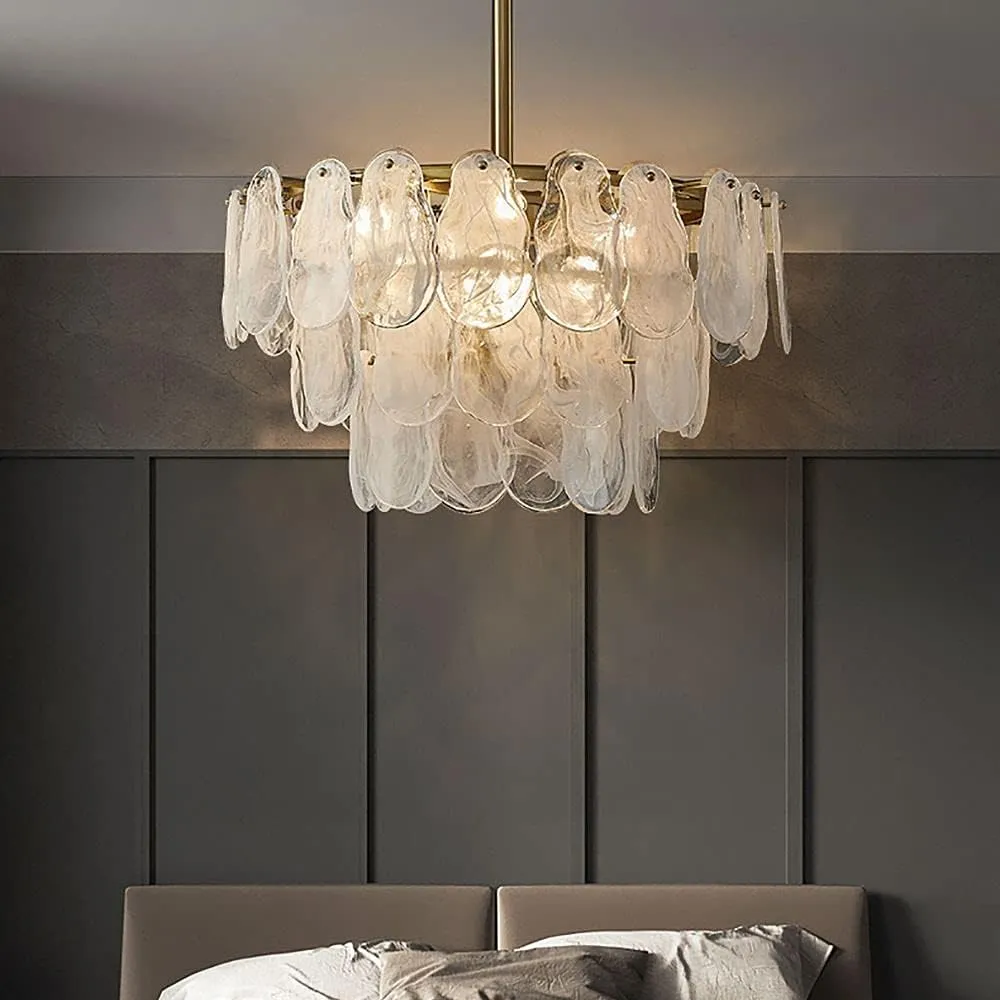 LOVEDIMA Gold Dining Room Chandelier Multi-Tier Lantern Pendant Lighting,Cloud Glass Metal Chandeliers Hanging Ceiling Light Fixtures (6-Light)
