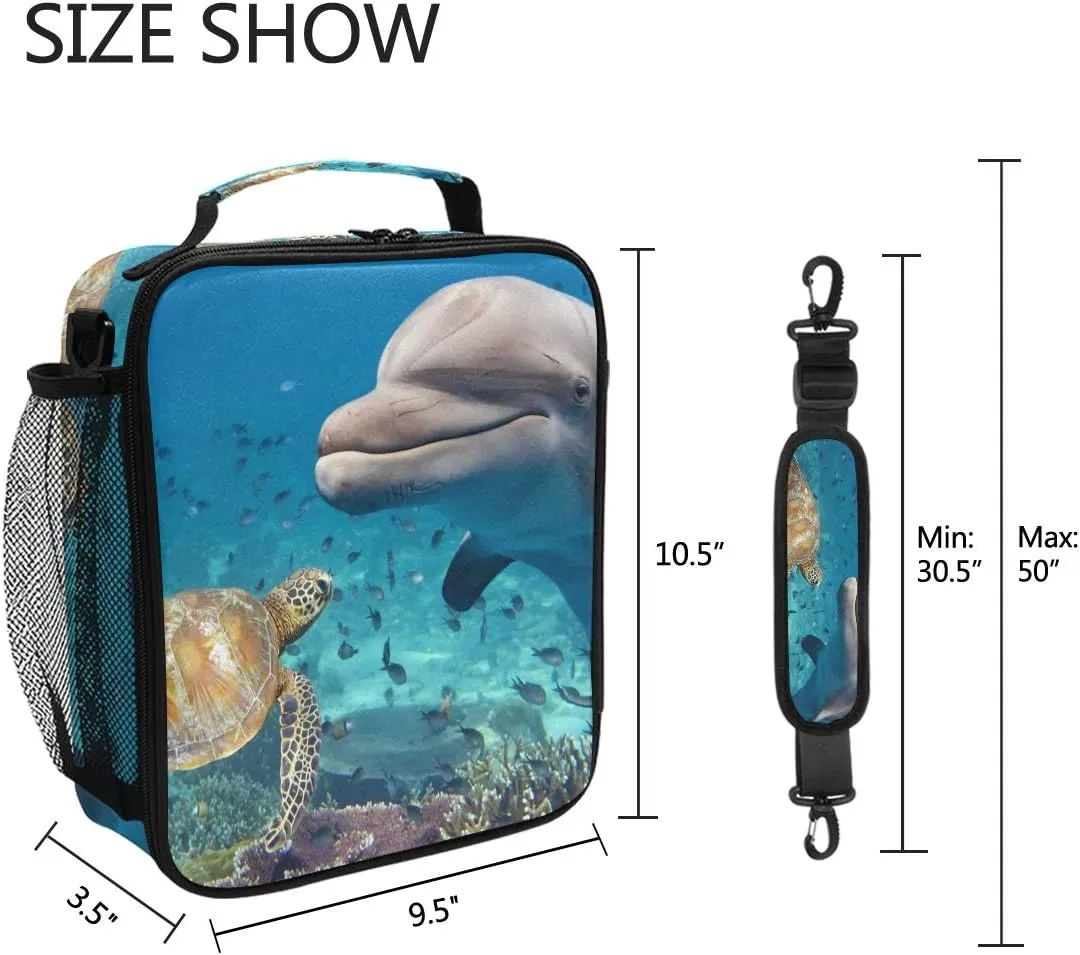 Lunch Box Bag Ocean Sea Animal Turtle Dolphin Lunchbox Insulated Thermal Cooler Ice Adjustable Shoulder Strap for Women Men Boys Girls