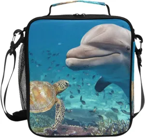 Lunch Box Bag Ocean Sea Animal Turtle Dolphin Lunchbox Insulated Thermal Cooler Ice Adjustable Shoulder Strap for Women Men Boys Girls