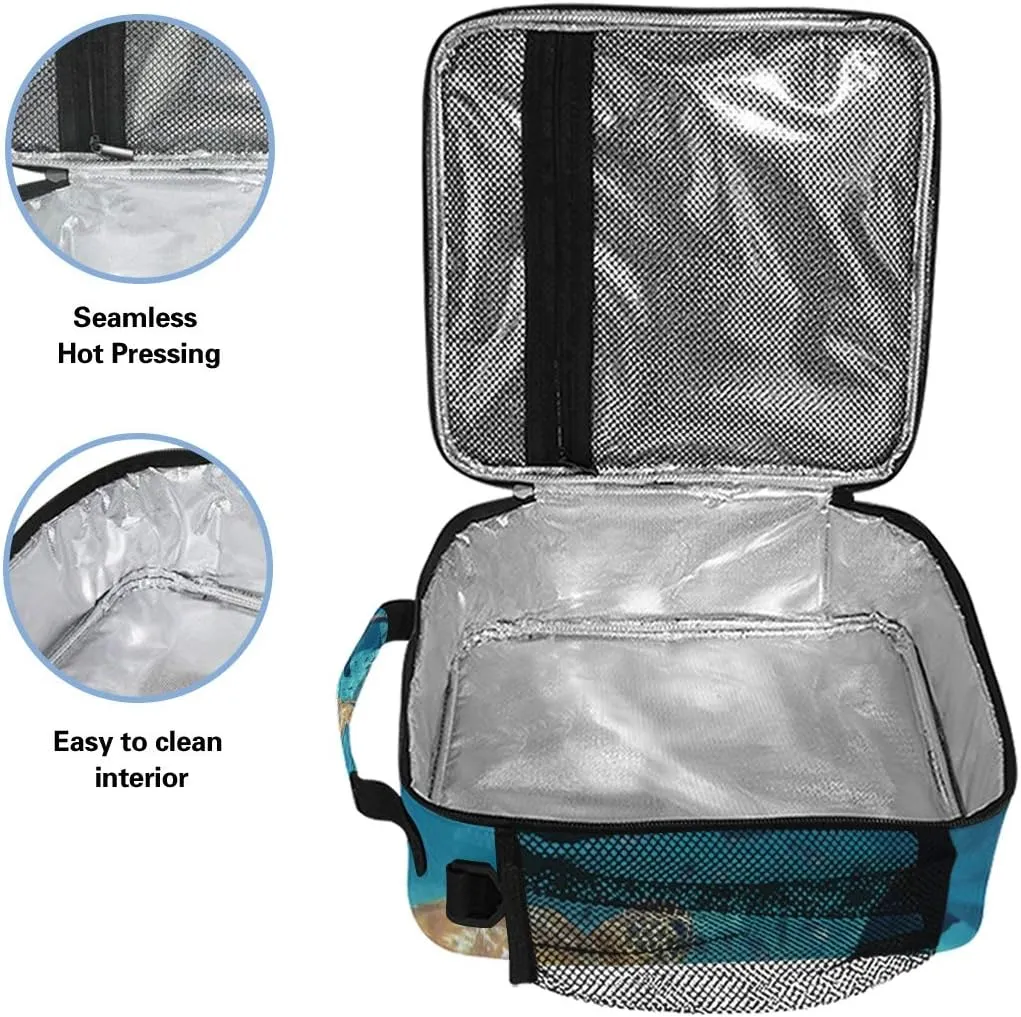 Lunch Box Bag Ocean Sea Animal Turtle Dolphin Lunchbox Insulated Thermal Cooler Ice Adjustable Shoulder Strap for Women Men Boys Girls
