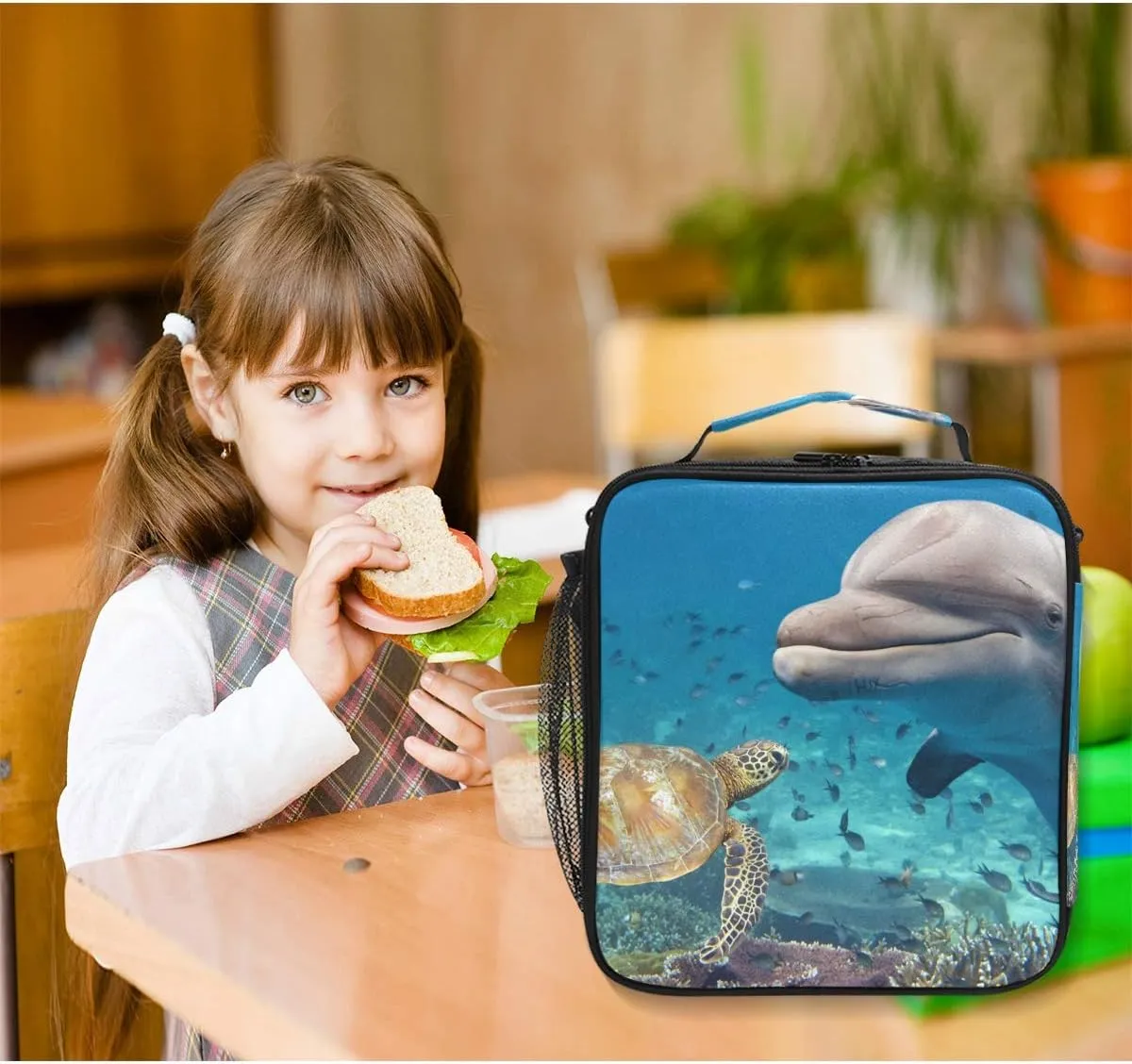 Lunch Box Bag Ocean Sea Animal Turtle Dolphin Lunchbox Insulated Thermal Cooler Ice Adjustable Shoulder Strap for Women Men Boys Girls