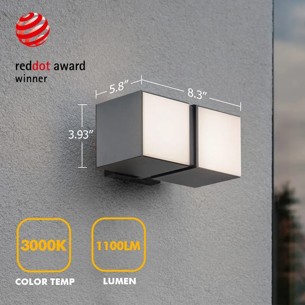 LUTEC Cuba 3000K 1100LM LED Integrated Porch Wall Light Outdoor and Indoor Bedroom LED Wall Lantern Sconce-Bronze