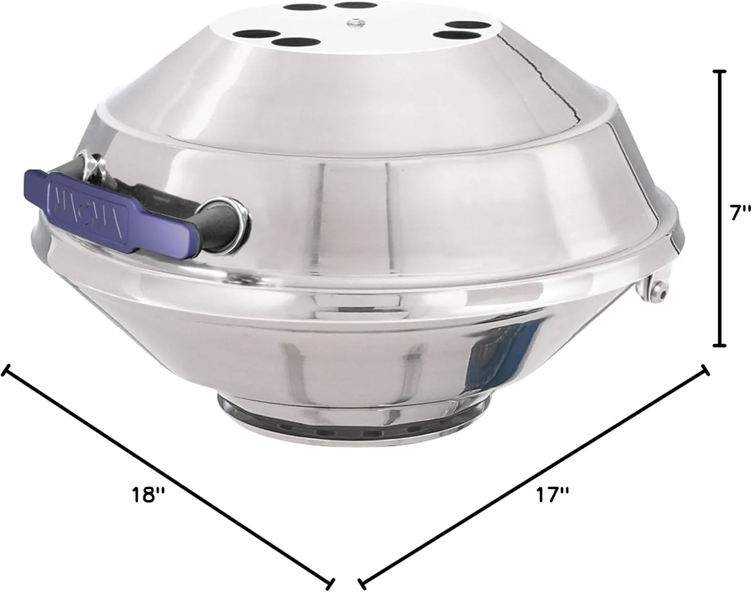Magma A10-215 Marine Kettle Portable Gas Grill - Stainless Steel BBQ for Boats - Wind-Resistant Design, Safe Propane Connection, Stay Cool Handle - 17" Diameter