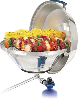 Magma A10-215 Marine Kettle Portable Gas Grill - Stainless Steel BBQ for Boats - Wind-Resistant Design, Safe Propane Connection, Stay Cool Handle - 17" Diameter