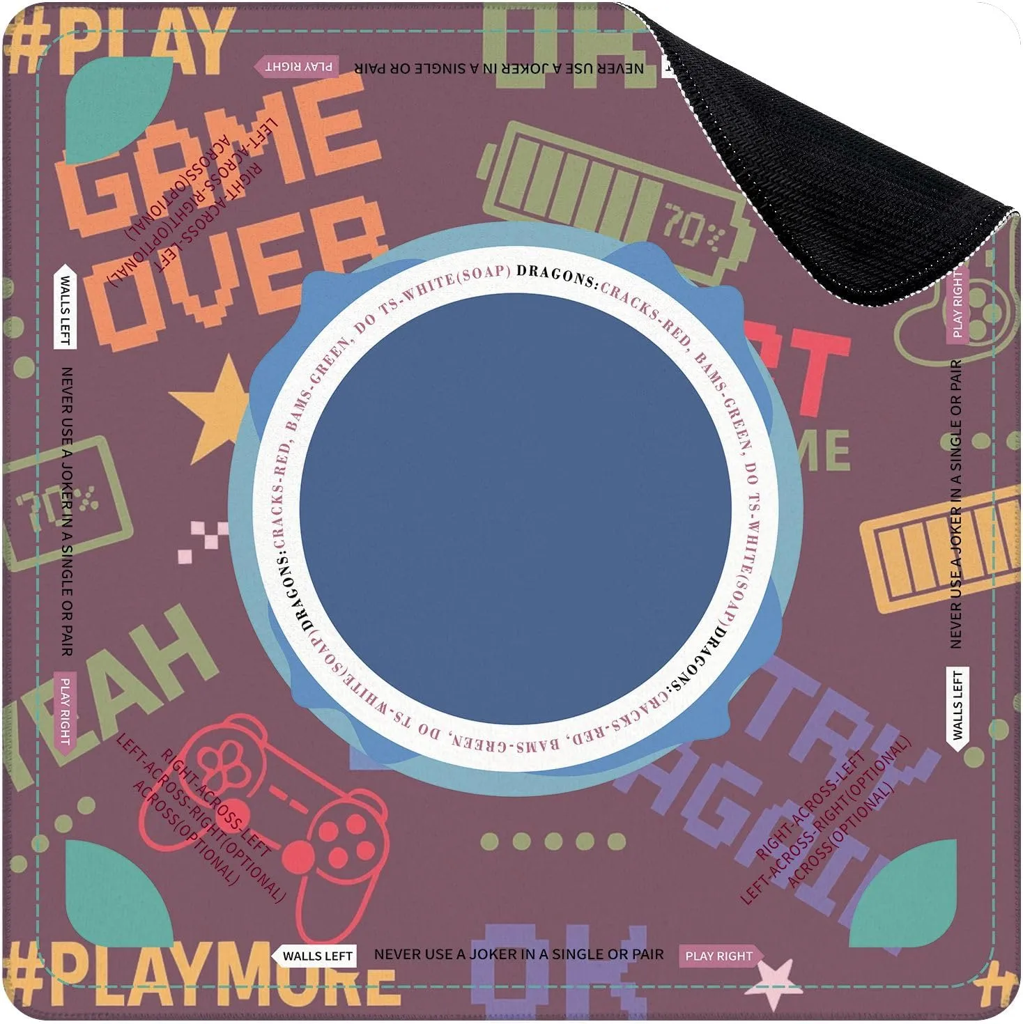 Mahjong Mat for Table seamless abstract pixel game style words for boys Textiles print t 31.5" x 31.5" Non-Slip Noise-Reducing Game Mat Premium Mahjong Accessories for Poker Dominoes Board Games