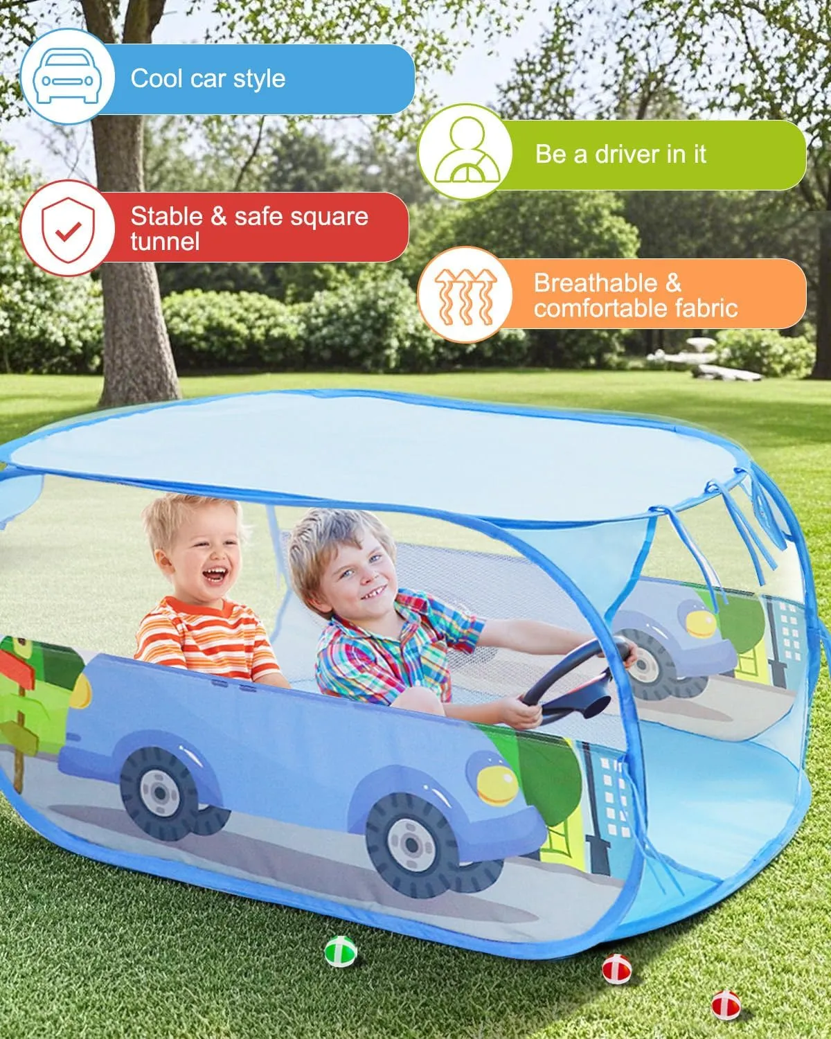 MAIKEHIGH Kids Play Tent with Tunnel and Ball Pit, 3 in 1 Pop Up Toddler Tents Indoor Outdoor Playhouse, Birthday Holiday Toy Gift for Children Baby Girls Boys, 8 Dart Balls Included