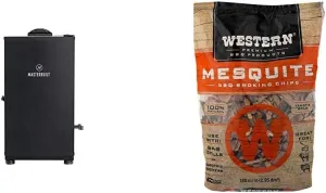 Masterbuilt MB20071117 Digital Electric Smoker, 30", Black & Western Premium BBQ Smoking Chips, Mesquite BBQ