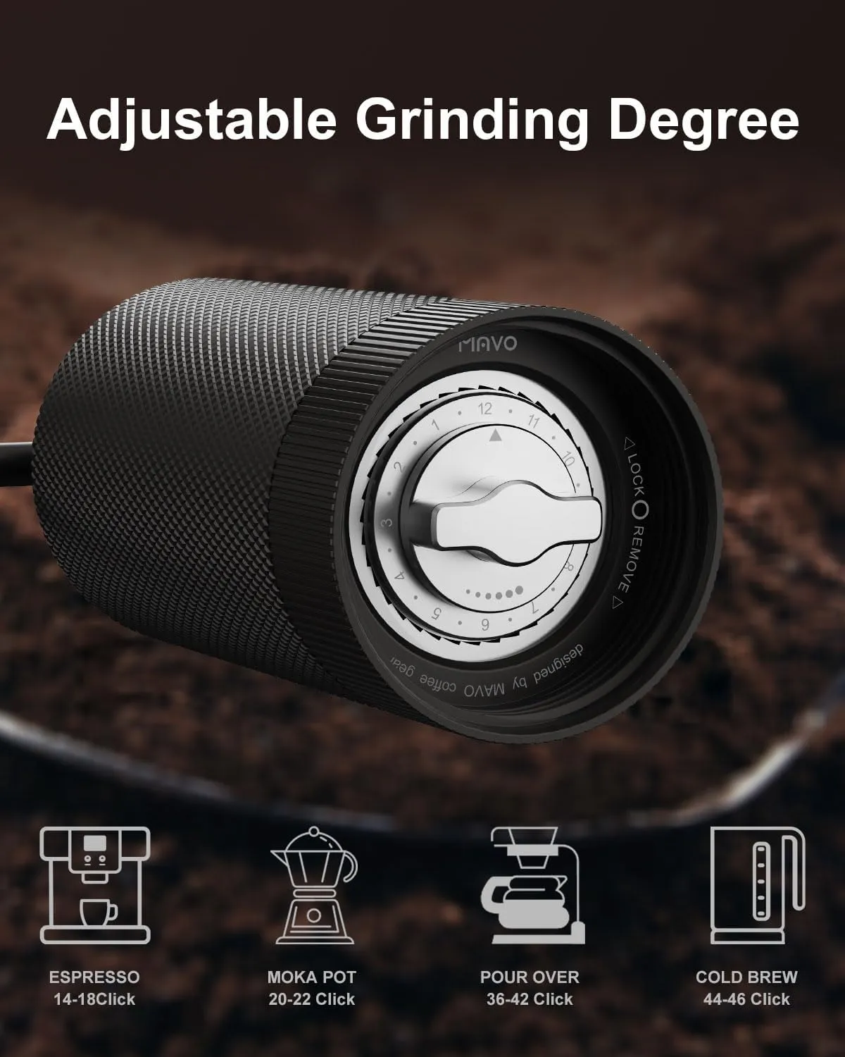 MAVO Wizard 2 Manual Coffee Grinder,Capacity 20g with CNC Stainless Steel Conical Burr, Internal Adjustable Setting, Double Bearing Positioning,for Aeropress,French Press,Espresso Coffee Bean Grinder