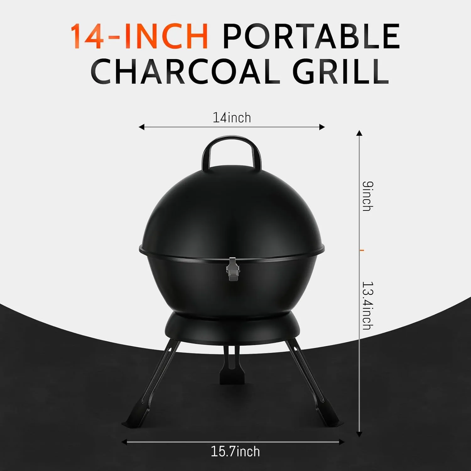 MBY 14 inch Portable Barbecue Grill with Dual Venting System, Small Foldable Charcoal Grill with Warming Rack for Picnic, Camping, Backyard-Black