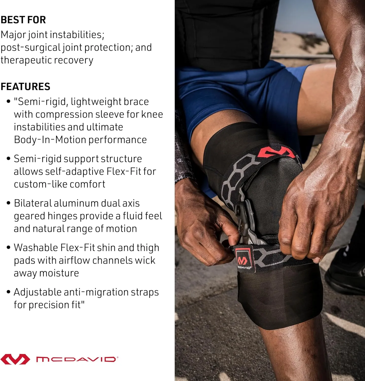 McDavid Knee Brace, Heavy Duty Hinged Knee Braces for Knee Pain, Instabilities, Ligament, ACL, MCL, PCL, Meniscus Injury, Pain Relief, Recovery, Preventive Hyperextension, Left or Right Side