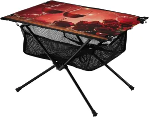 MCHIVER Portable Camping Table Folding Beach Table with Carry Bag Happy Valentine's Day Wine Glasses Metal Table for Outdoor Picnic Backpacking Hiking
