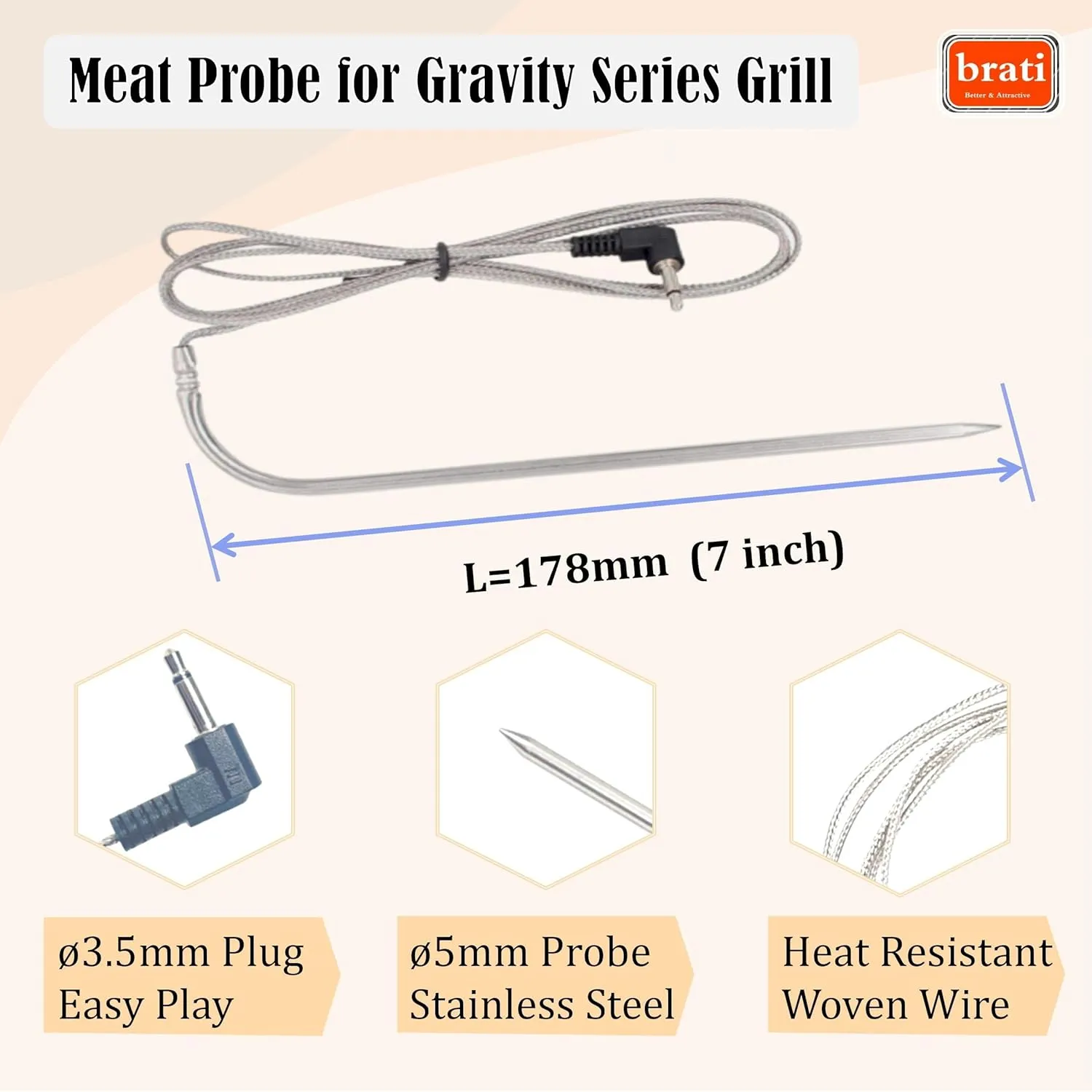 Meat Probe Replacement for Masterbuilt Gravity Series BBQ Grill and Smoker (MAB-04-G)
