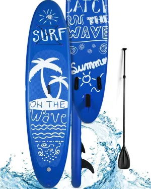 MEDIMALL 117'' x 30'' x 6'' SURF Pattern Inflatable Upright Paddle Board, Lightweight, with SUP Accessories, Detachable Fins, Paddle Board, Pump, Belt, and Handbag, Suitable for Adults and Teenagers