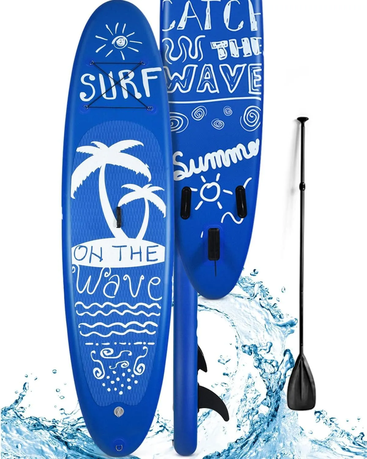 MEDIMALL 117'' x 30'' x 6'' SURF Pattern Inflatable Upright Paddle Board, Lightweight, with SUP Accessories, Detachable Fins, Paddle Board, Pump, Belt, and Handbag, Suitable for Adults and Teenagers