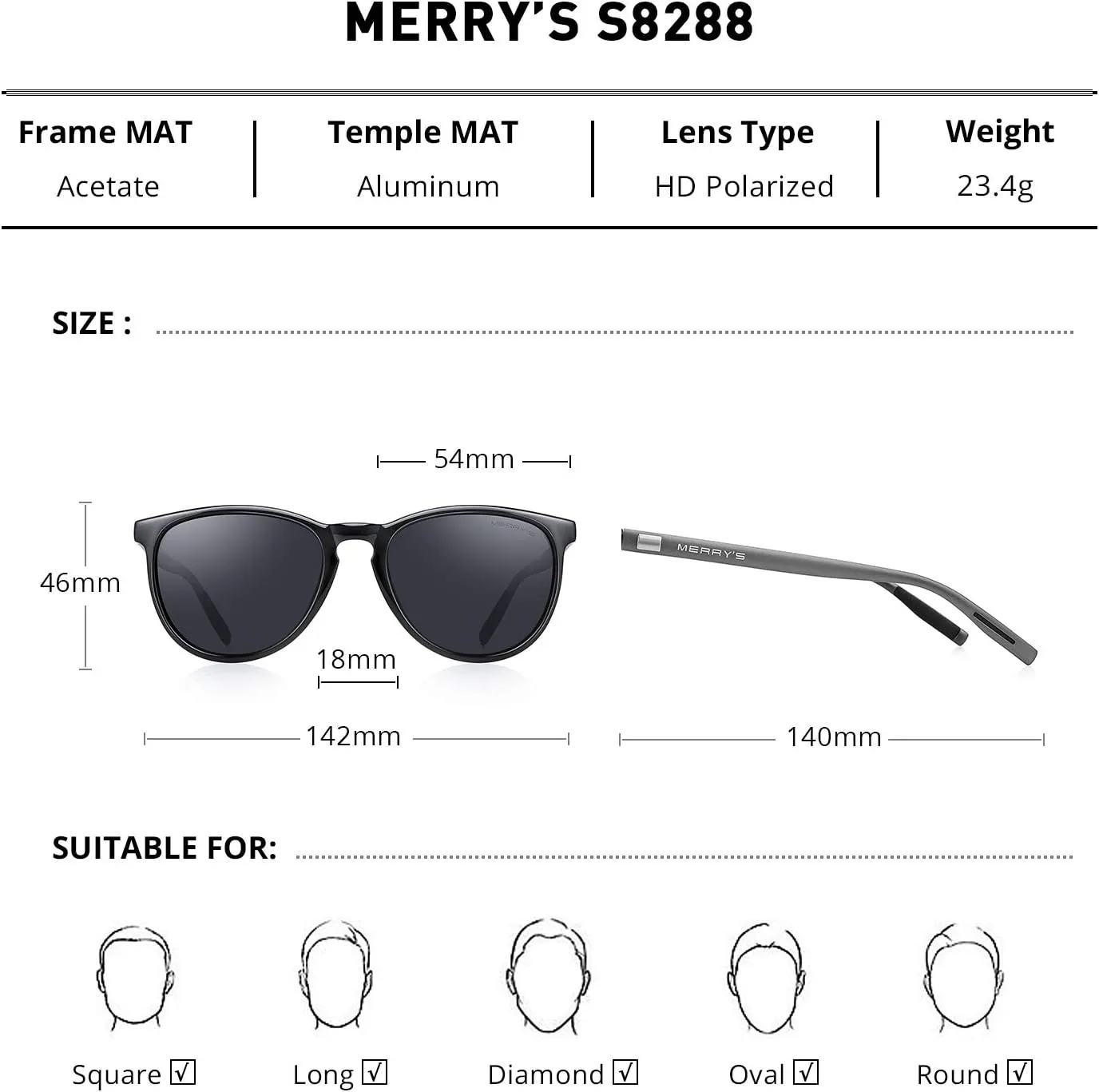 MERRY'S Polarized Sunglasses for Women Men Vintage Retro Classic Round Frame Aluminum Legs S8288