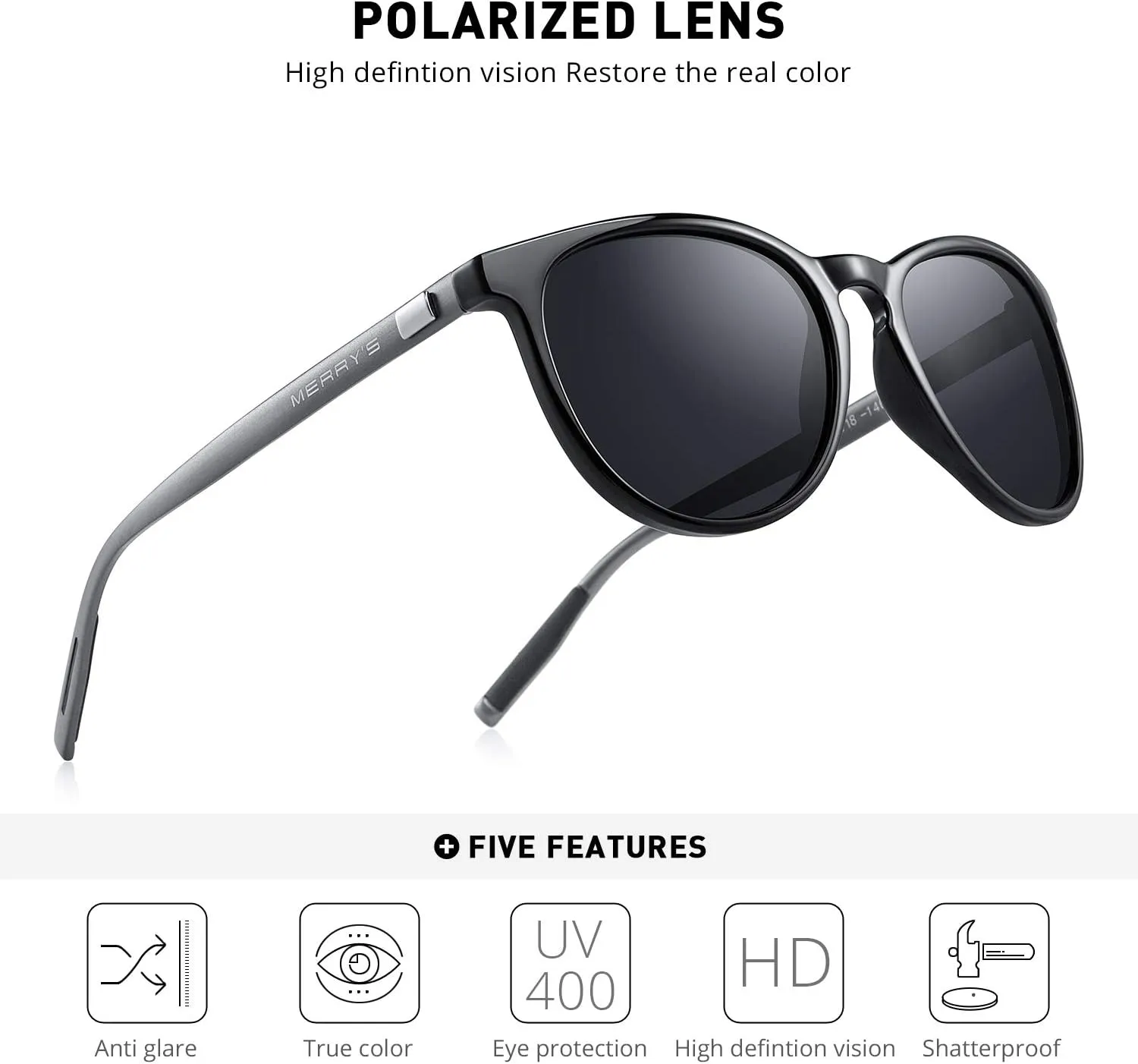 MERRY'S Polarized Sunglasses for Women Men Vintage Retro Classic Round Frame Aluminum Legs S8288