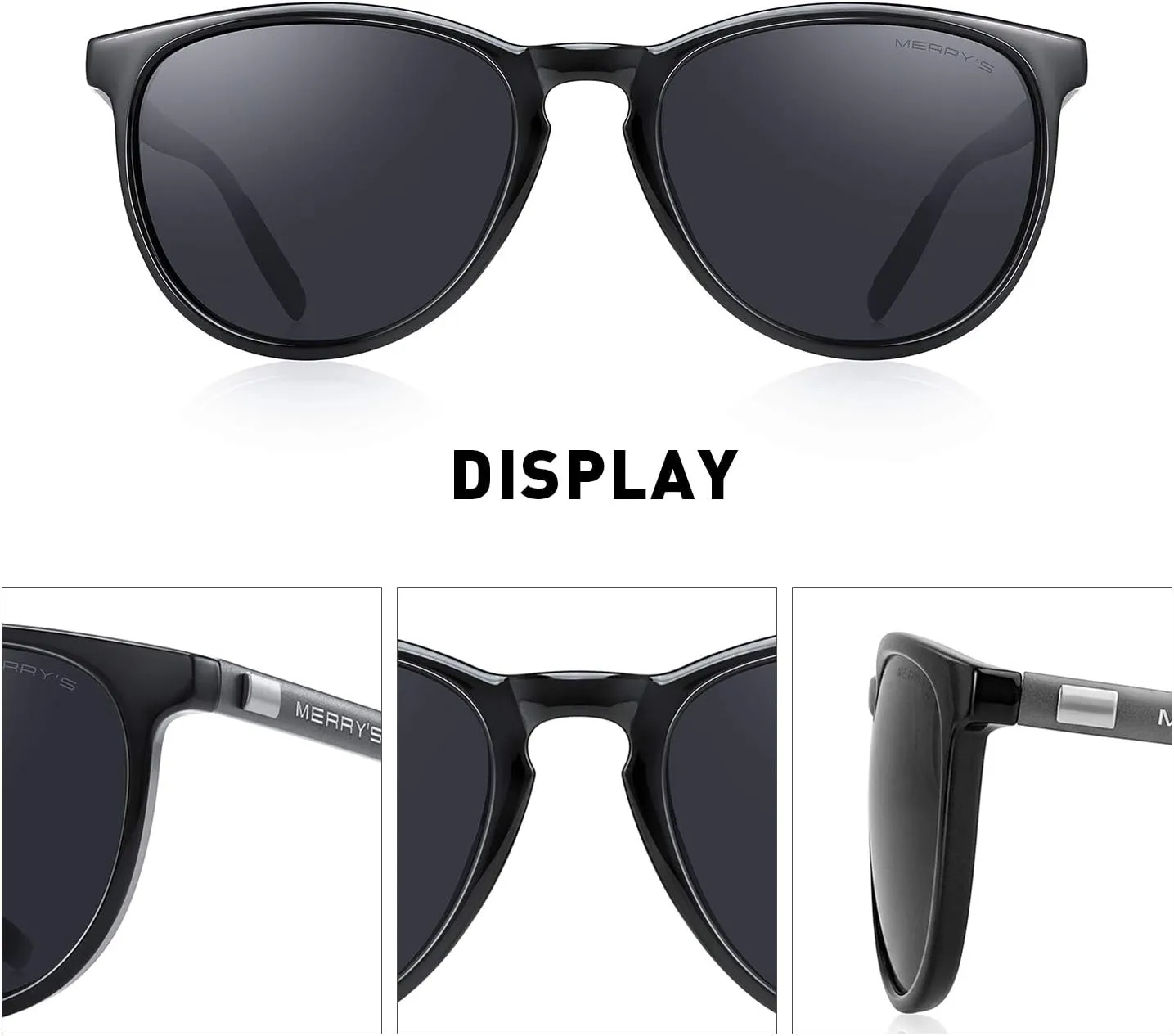 MERRY'S Polarized Sunglasses for Women Men Vintage Retro Classic Round Frame Aluminum Legs S8288