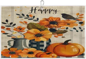 Mesh Flower Pumpkin Golf Towel with Heavy Duty Carabiner Clip Quick Dry Ultra Absorbent Club Ball Cleaning Towel Golf Accessories for Men Women
