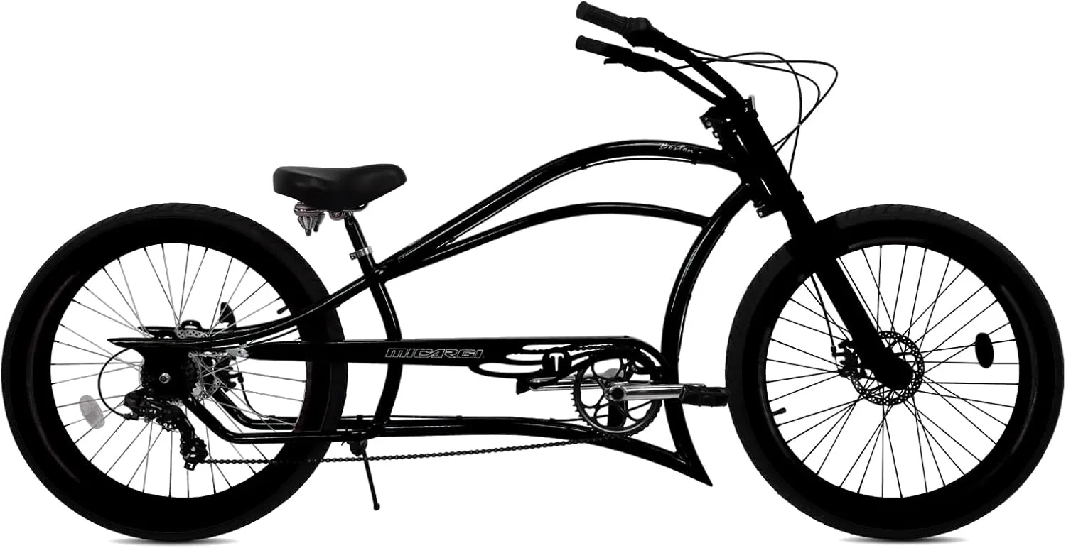MICARGI 26" 7/GT7/3I DS Speed Bicycles Boston Chopper-Style Stretch Cruiser Bikes, Hi-Ten Steel Frame for Adult Women Men,Multiple Colors