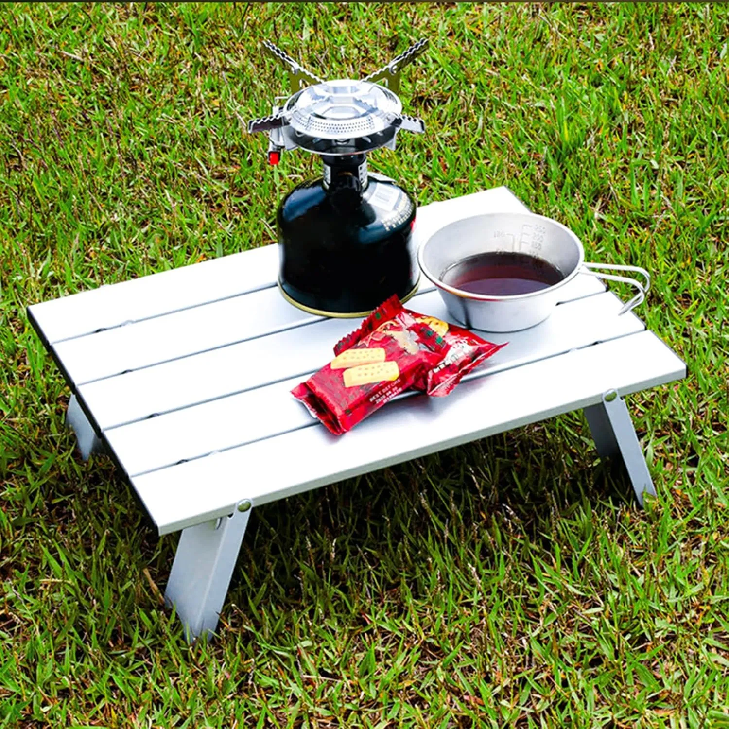 Mini Folding Camping Table, Ultralight Aluminum Beach Table with Solid Construction and Strong Load-Bearing, Portable Collapsible Table for Outdoor Picnic, Traveling (White)