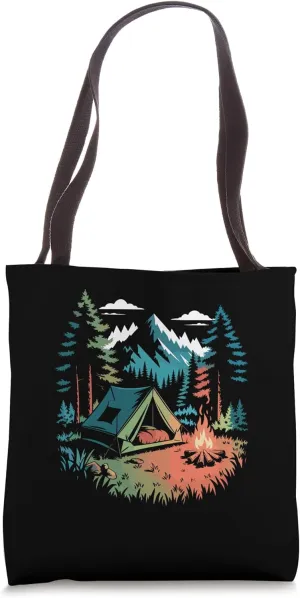 Minimalist Mountain Camping Tent Scene Tote Bag