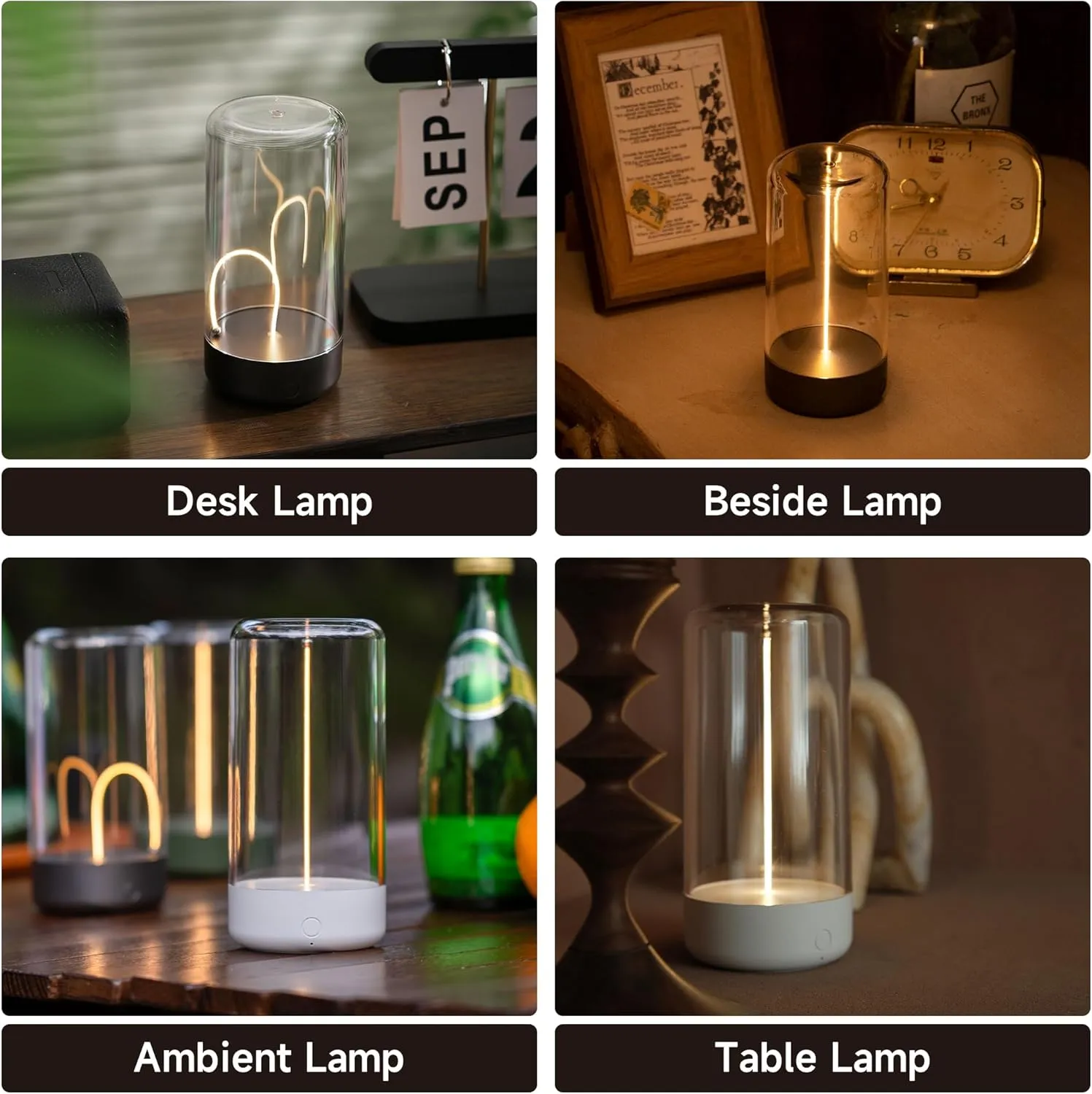 Minimalist Tabe Lamp Mini Cordless and Rechargeable Desk Lamps with Breathing Effect 3 Levels Brightness Touch Control Ambient Light Unique Gifts Ideal for Men/Dad/Him 2 Packs (Gray White)