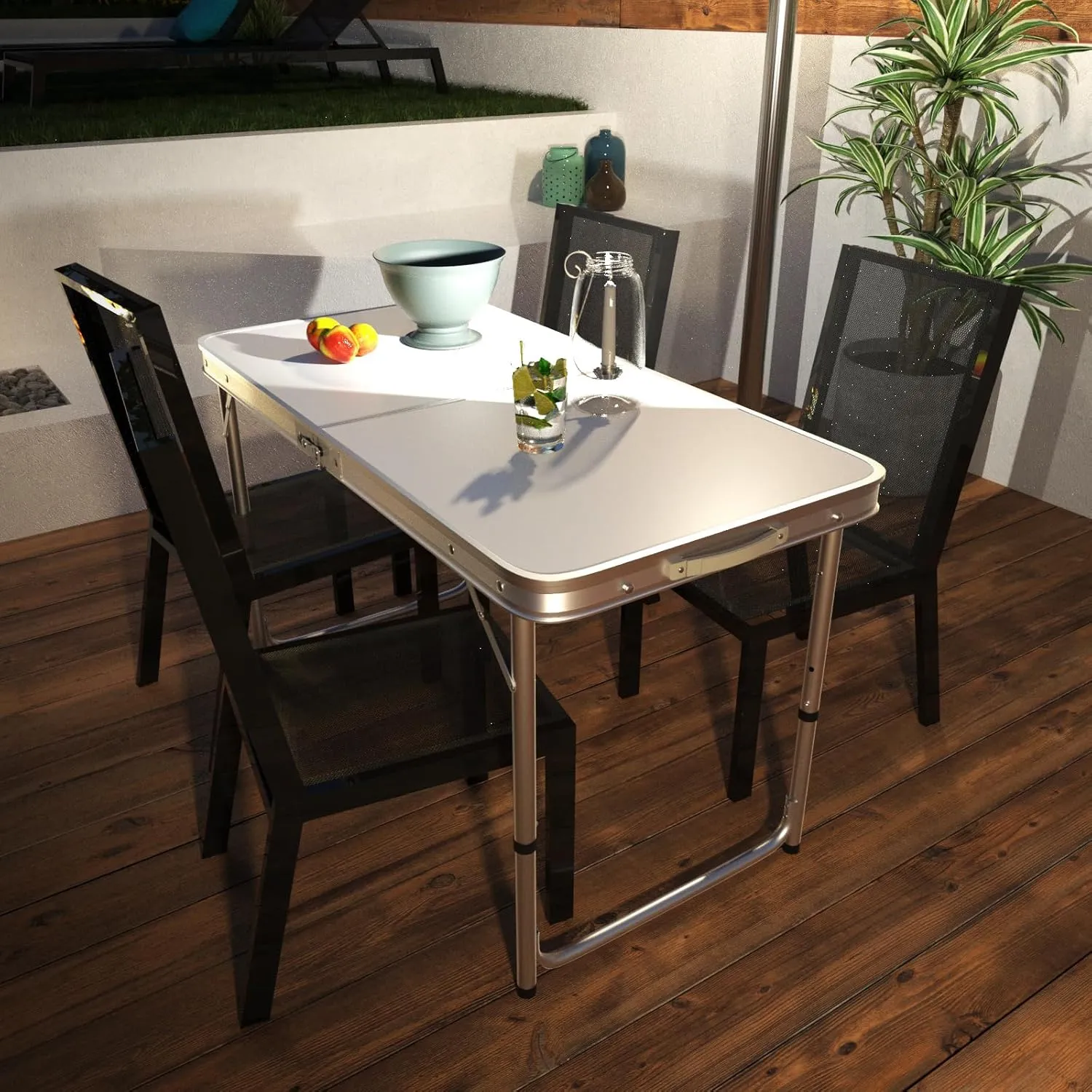 Modern White 4FT Folding Table, 3 Height Adjustable Options:70cm,62cm,55cm, with Carry Handle, Foldable for Indoor and Outdoor Use, 120x60x70/62/55cm