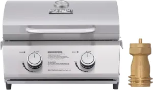 Monument Grills Tabletop Propane Gas Grill for Outdoor Portable Camping Cooking with 1 Pound Tank Adapter(2 items)