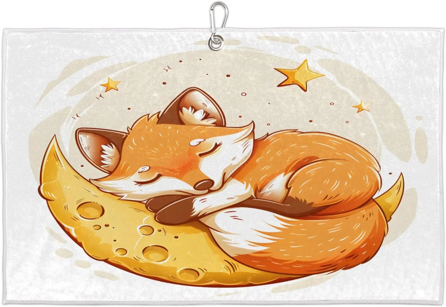 Moon Star Cute Fox Golf Towel with Heavy Duty Carabiner Ultra Absorbent Quick Dry Perfect for Cleaning Clubs Balls Gear Essential Golf Accessory for Men Women Kids