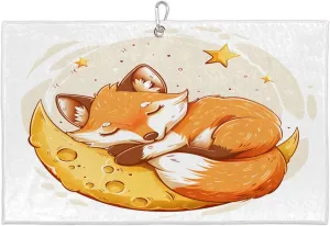 Moon Star Cute Fox Golf Towel with Heavy Duty Carabiner Ultra Absorbent Quick Dry Perfect for Cleaning Clubs Balls Gear Essential Golf Accessory for Men Women Kids